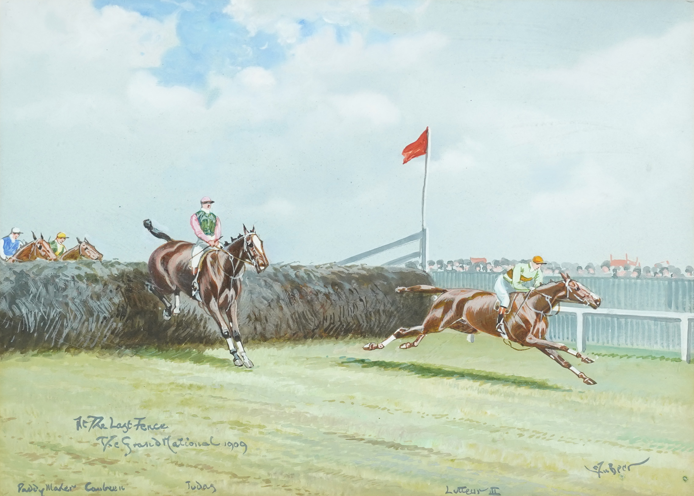 John Beer (c.1860-c.1930), 'The Last Fence, The Grand National, 1909'